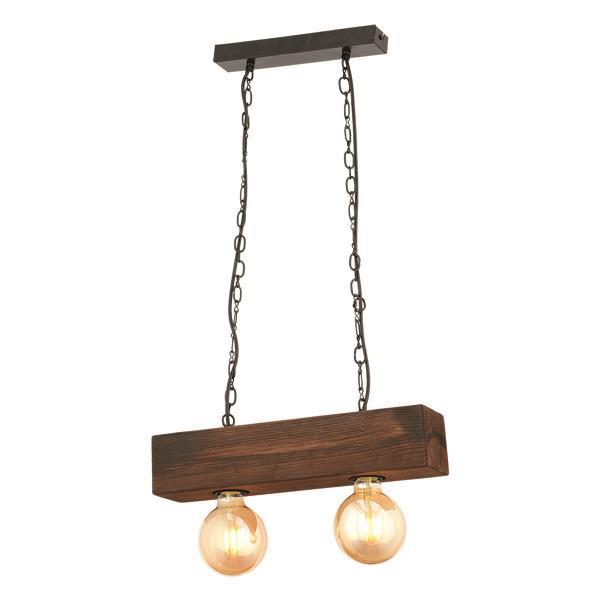 HANGING LIGHT "NOSTOS" 2χE27 WOOD/ METAL