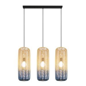LIGHT FIXTURES HANGING 3Χ Ε27 RATTAN WHITE BLUE
