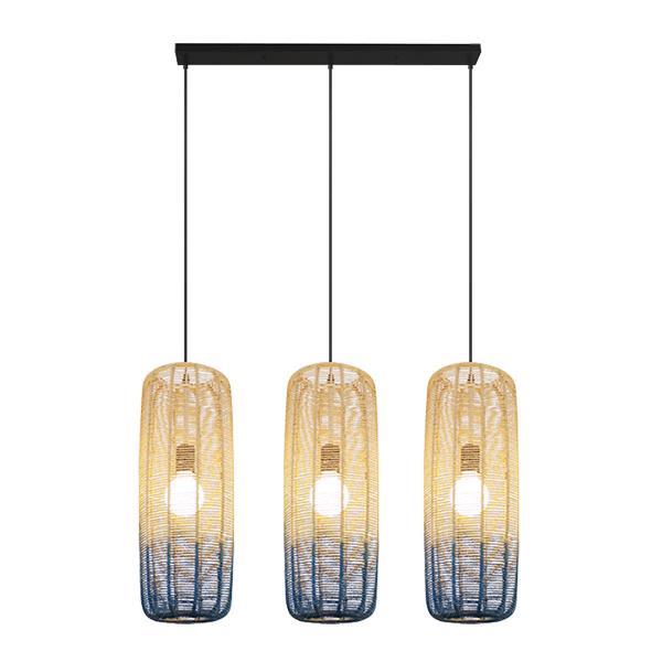 LIGHT FIXTURES HANGING 3Χ Ε27 RATTAN WHITE BLUE