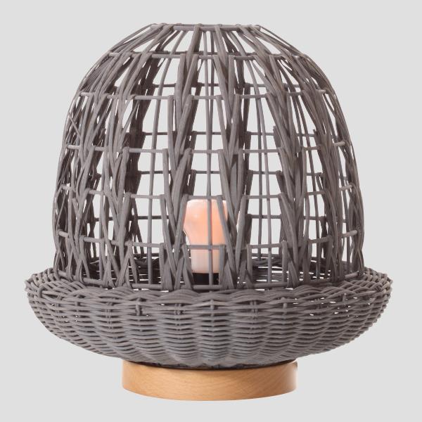 TABLE LAMP E27 BASE WOOD & RATTAN  Φ29x30 GREY