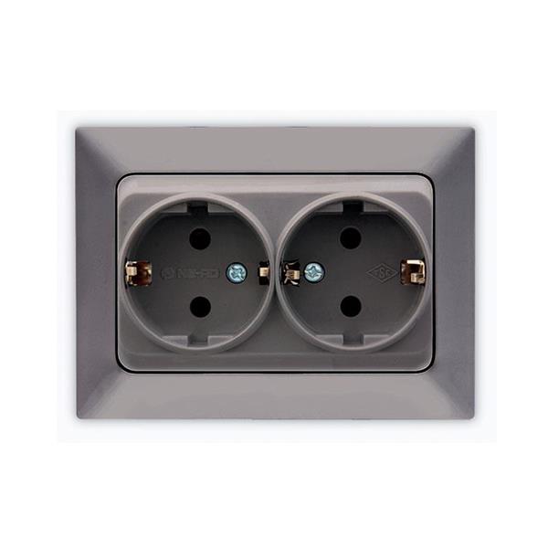 TWO GANG EARTHED SOCKET OUTLET  SMOKED