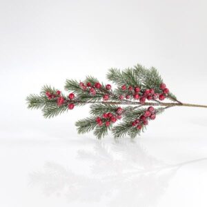 GREEN BRANCH WITH GLITTER AND BERRY