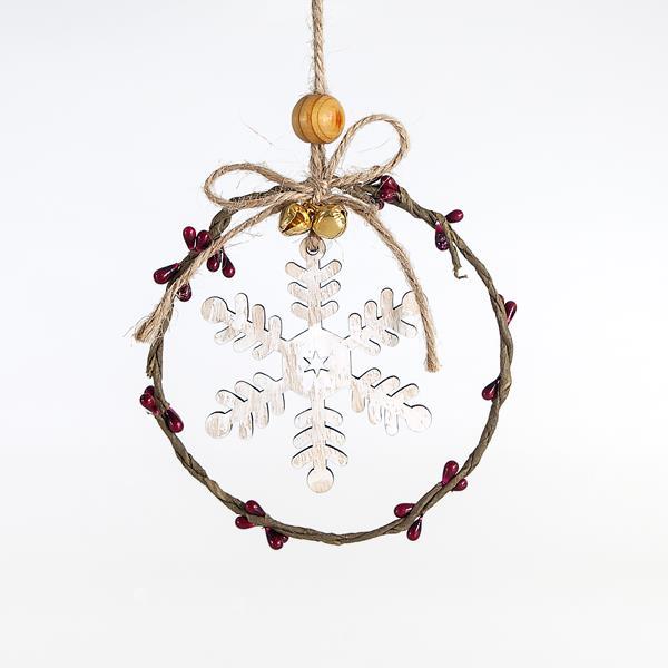 WOODEN HANGED WREATH WITH SNOWFLAKE WOODEN HANGED WREATH WITH SNOWFLAKE