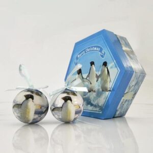 LIGHT BLUE BALLS IN GIFT BOX WITH PENGUINS