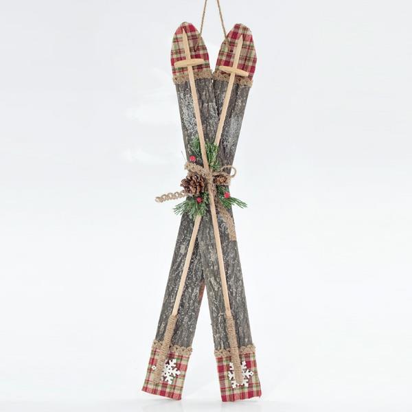 WOODEN ICE SKATES WITH RED CHECKED WOODEN ICE SKATES WITH RED CHECKED