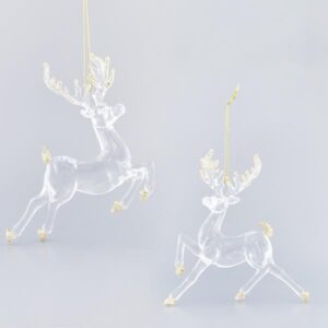 ACRYLIC REINDEER WITH GOLD GLITTER AND GOLD METAL BELL