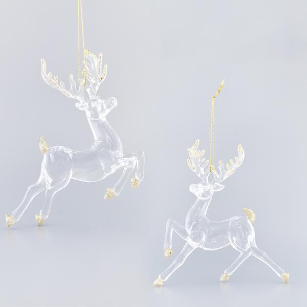 ACRYLIC REINDEER WITH GOLD GLITTER AND GOLD METAL BELL