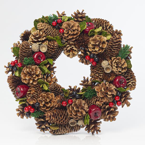 WREATH WITH APPLES AND PINE CONES