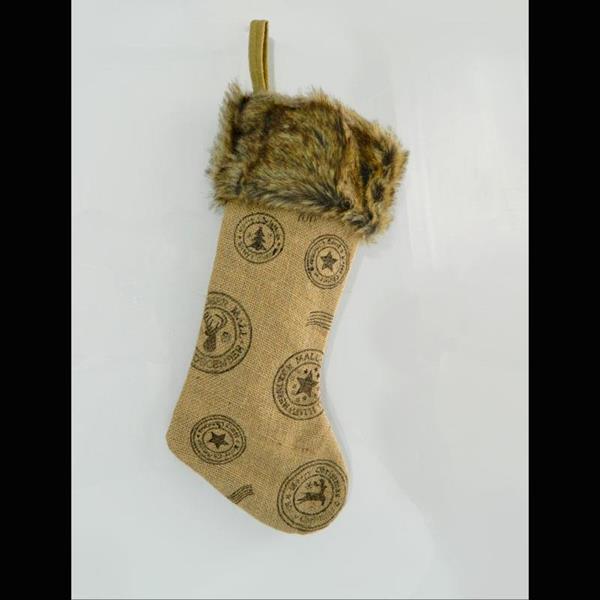BEIGE SOCK WITH DESIGNS AND FUR