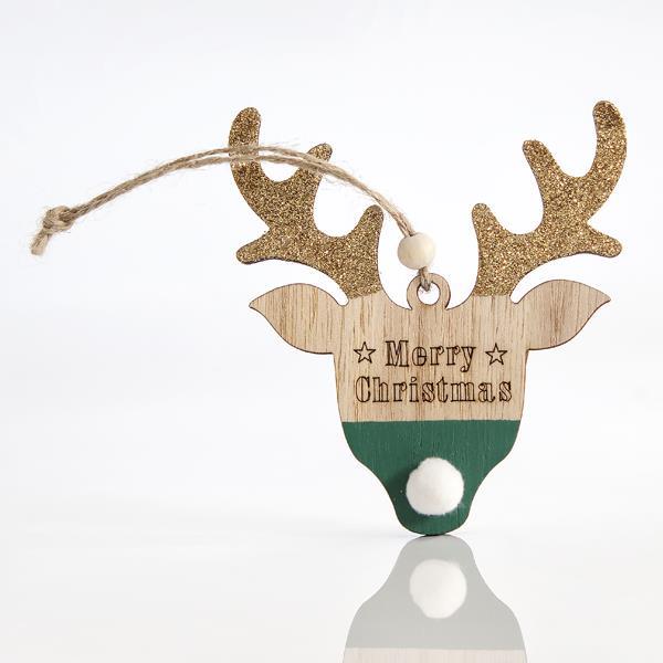 WOODEN ORNAMENT MIXED COLOR REINDEER