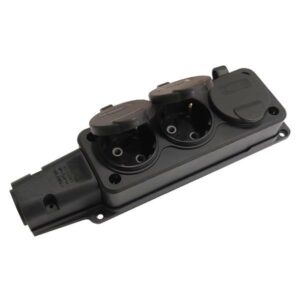SOCKET 3 SCHUKO HOLES WITH RUBBER COVER 16A ΙΡ54 BLACK