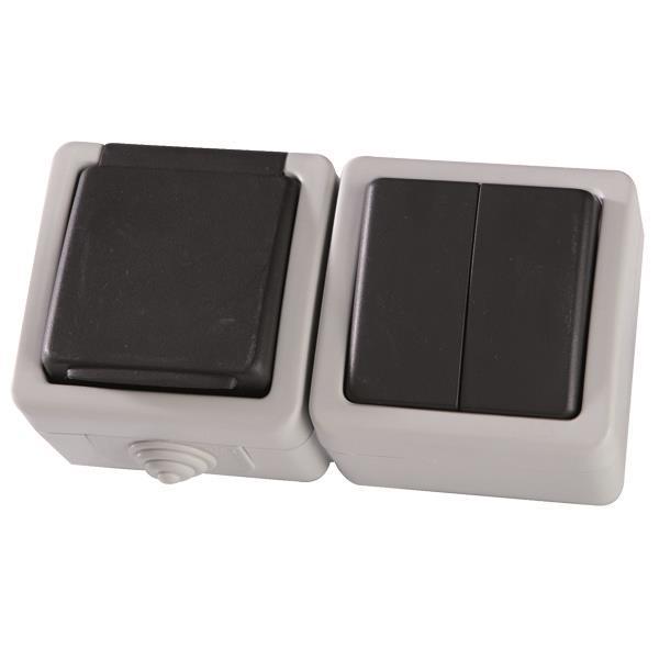 SCHUKO SOCKET OUTDOOR WITH SWITCH K/R A/R GREY IP54