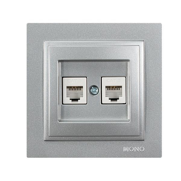 DESPINA DOUBLE NUMERIC PHONE SOCKET OUTLET (RJ45 CAT3) SILVER