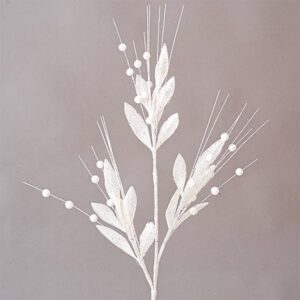 TWIG WITH LEAVES AND WHITE DECORATIVES