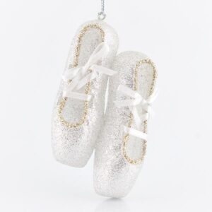 ACRYLIC BALLET SHOES CHAMPAGNE SILVER WITH CHAMPAGNE GOLD GLITTER BEIGE RIBBON